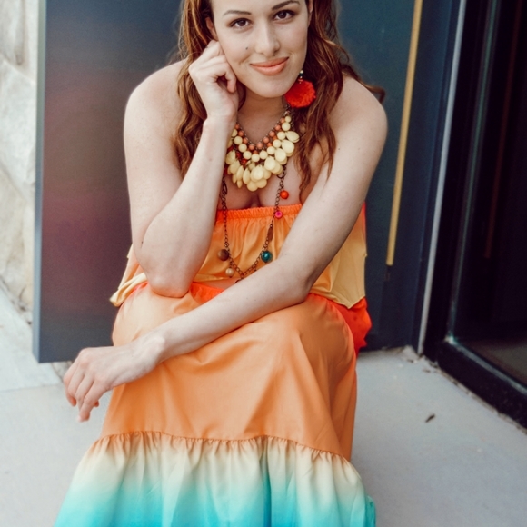 NWT Rainbow Ombre Boho Maxi Summer Dress S: Sm-Med - Picture 8 of 13